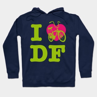 I Love Cycling DF Green Pink / Yo Amo andar en Bicicleta en el DF / Chilango Pride / Orgullo Chilango Graphic Hoodie